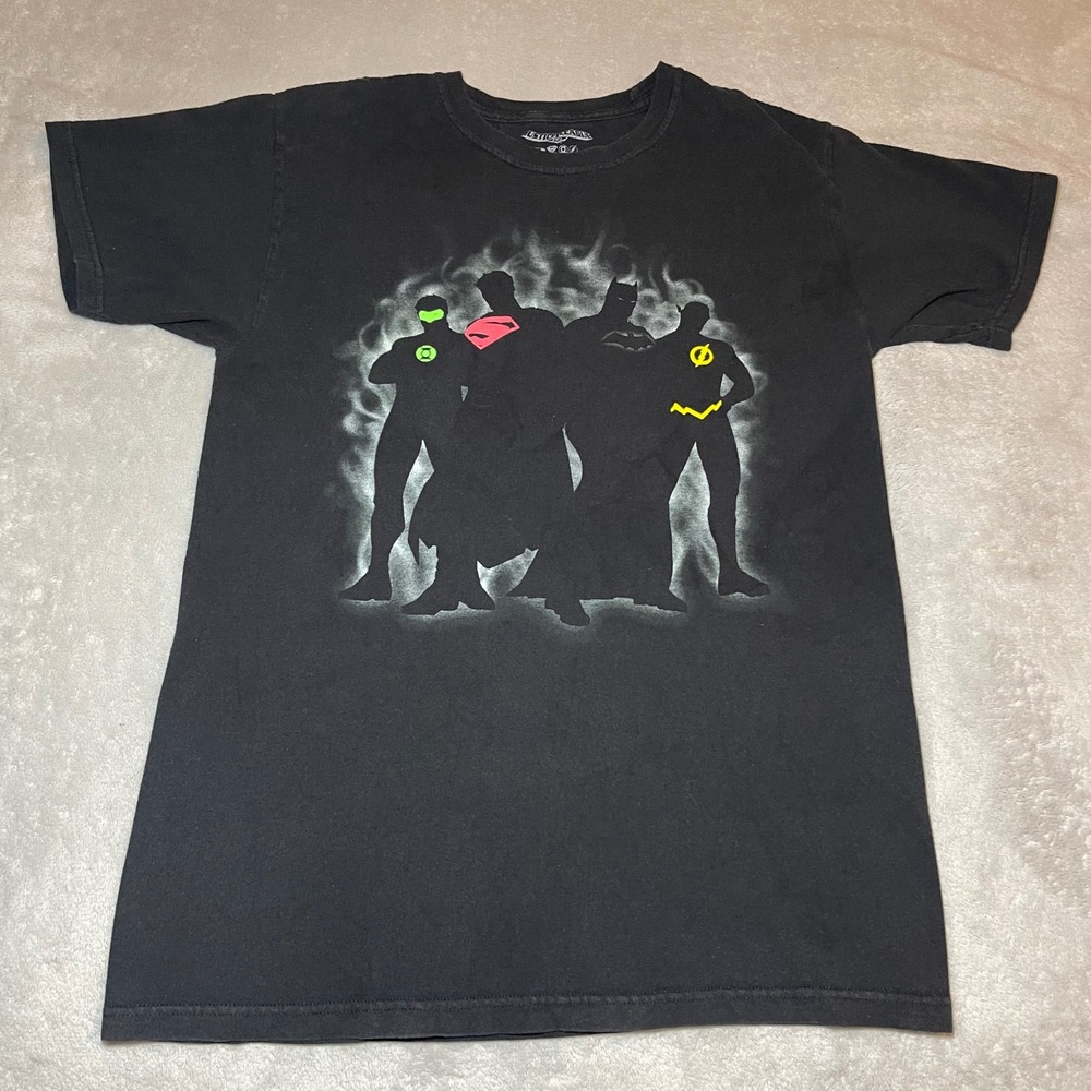 Justice League DC Comics T-Shirt Mens Medium Black Graphic Tee Batman Superman
